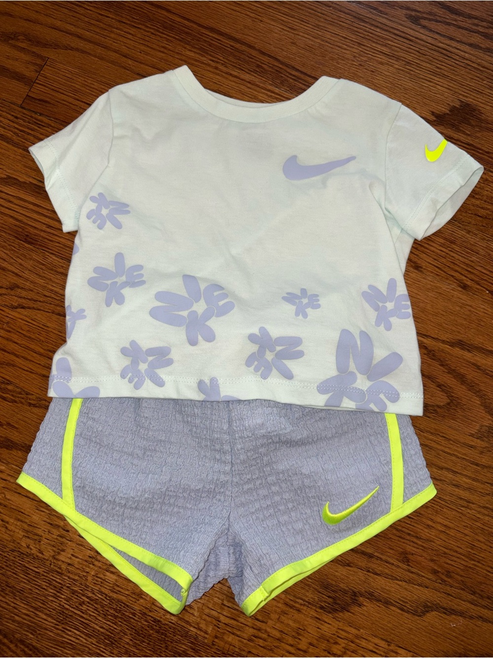 Nike Girls' Tee & Shorts Set - Mint, Lavender & Neon Yellow Accents 3T